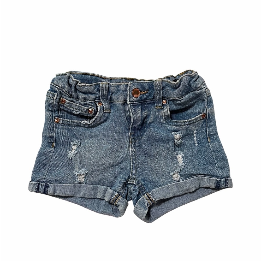 BCBG girls rolled denim blue Jean shorts with some distressing, size 6x